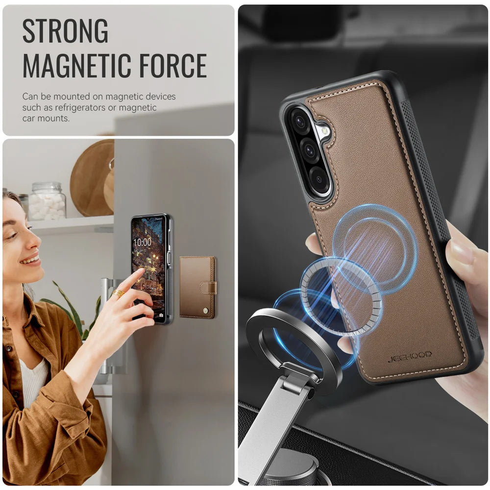 JEEHOOD For Samsung Galaxy A26 5G Case  J09 RFID Blocking Card Holder Leather Back Phone Cover Magnetic Case - Brown - 6
