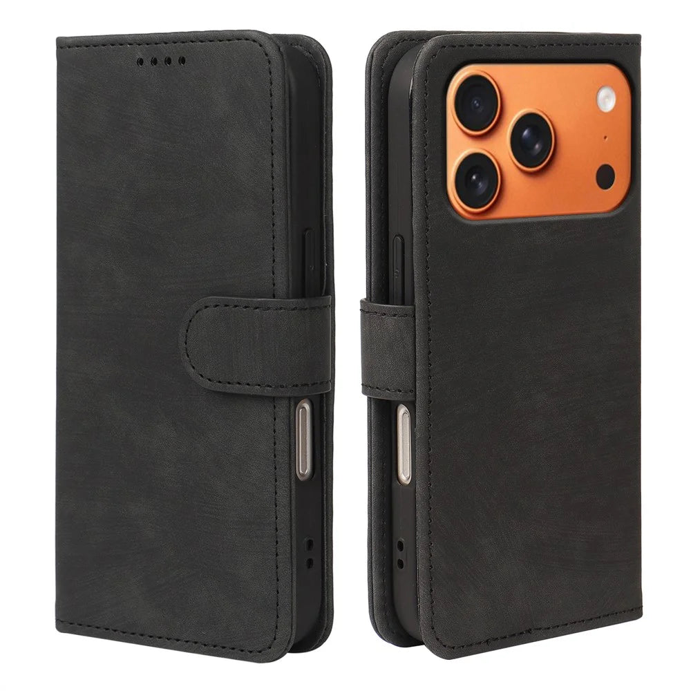For iPhone 17 Pro Case Flip Wallet Striped Texture Leather Phone Cover - Black - 1