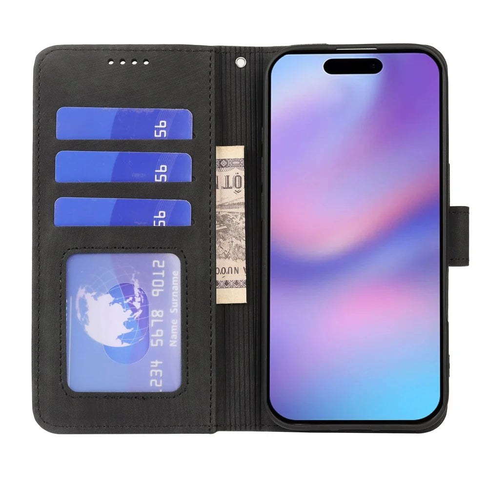 For iPhone 17 Pro Case Flip Wallet Striped Texture Leather Phone Cover - Black - 2