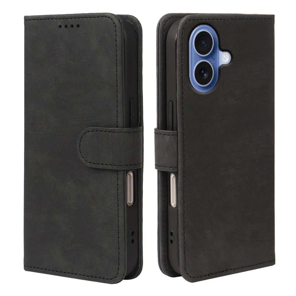 For iPhone 17 Case Flip Wallet Striped Texture Leather Phone Cover - Black - 1