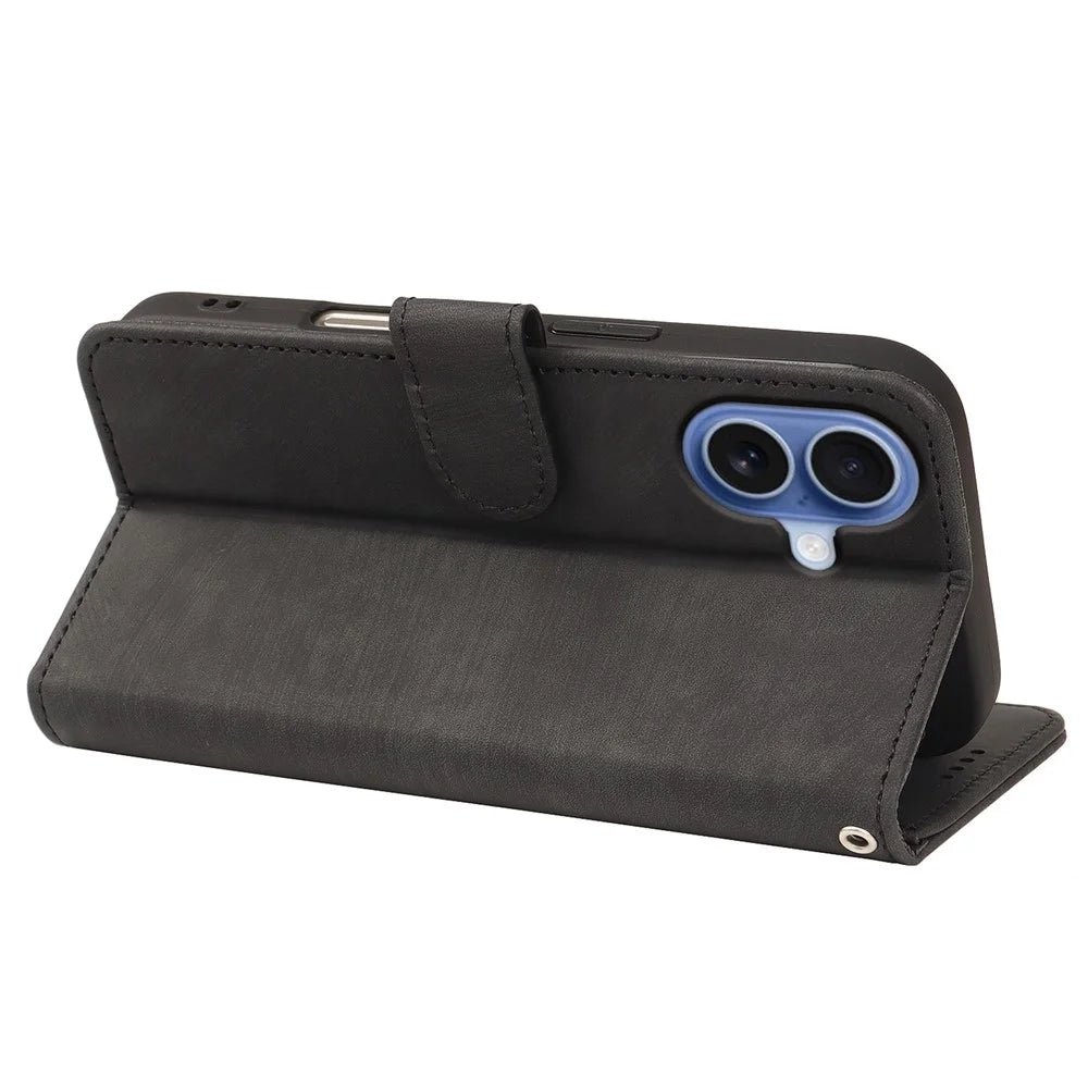 For iPhone 17 Case Flip Wallet Striped Texture Leather Phone Cover - Black - 4