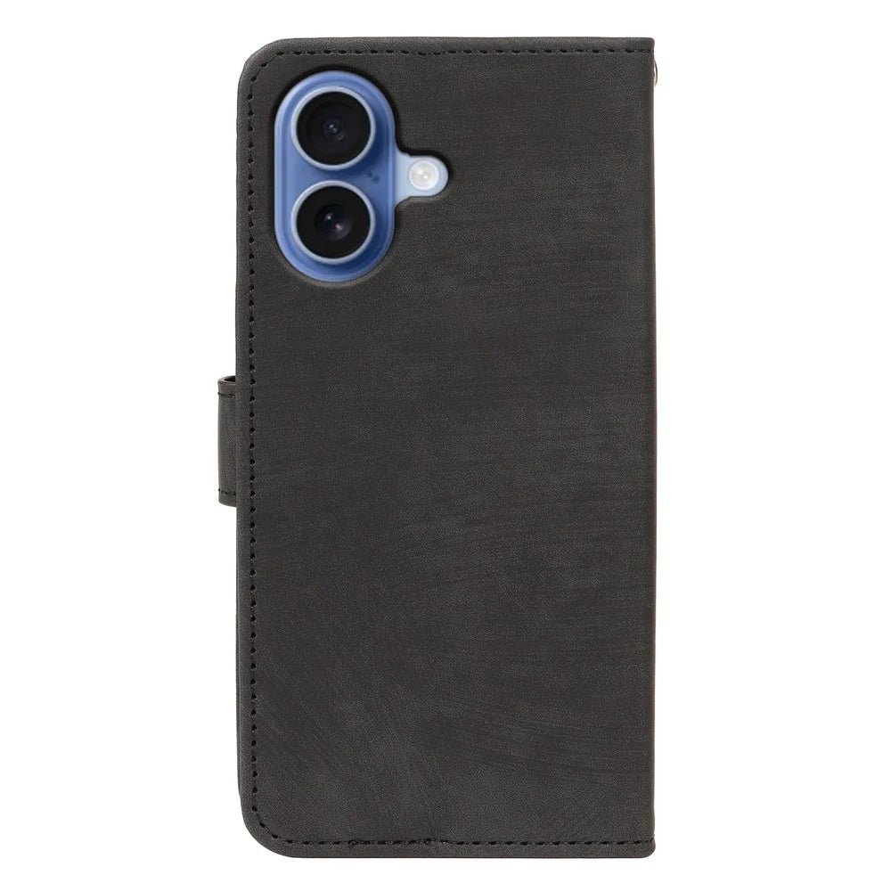 For iPhone 17 Case Flip Wallet Striped Texture Leather Phone Cover - Black - 6