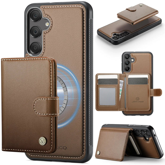 JEEHOOD For Samsung Galaxy A55 5G Case  J09 RFID Blocking Card Holder Leather Back Phone Cover Magnetic Case - Brown - 1