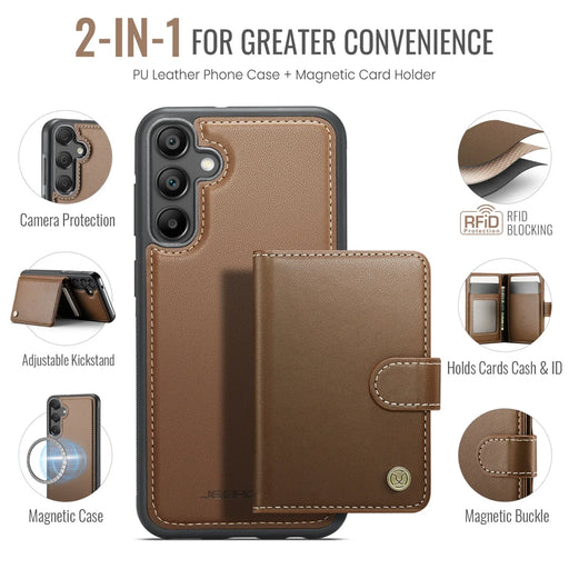 JEEHOOD For Samsung Galaxy A55 5G Case  J09 RFID Blocking Card Holder Leather Back Phone Cover Magnetic Case - Brown - 2