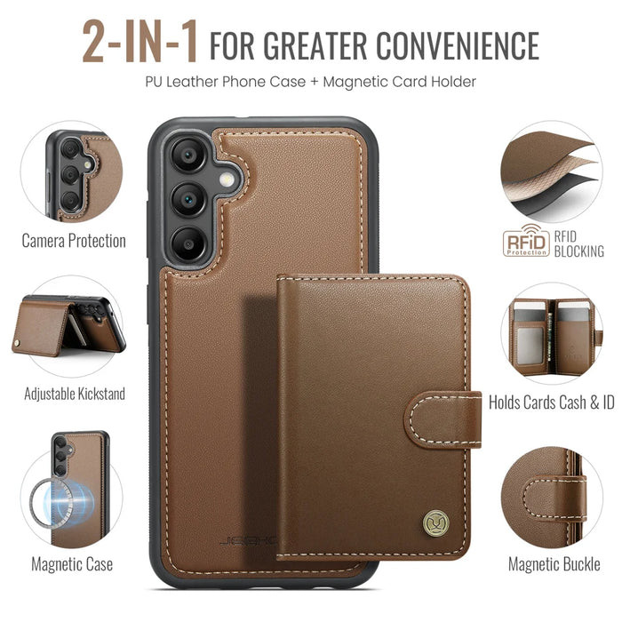 JEEHOOD For Samsung Galaxy A55 5G Case  J09 RFID Blocking Card Holder Leather Back Phone Cover Magnetic Case - Brown - 2