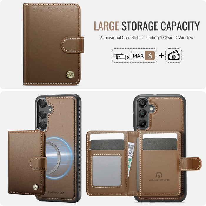 JEEHOOD For Samsung Galaxy A55 5G Case  J09 RFID Blocking Card Holder Leather Back Phone Cover Magnetic Case - Brown - 3