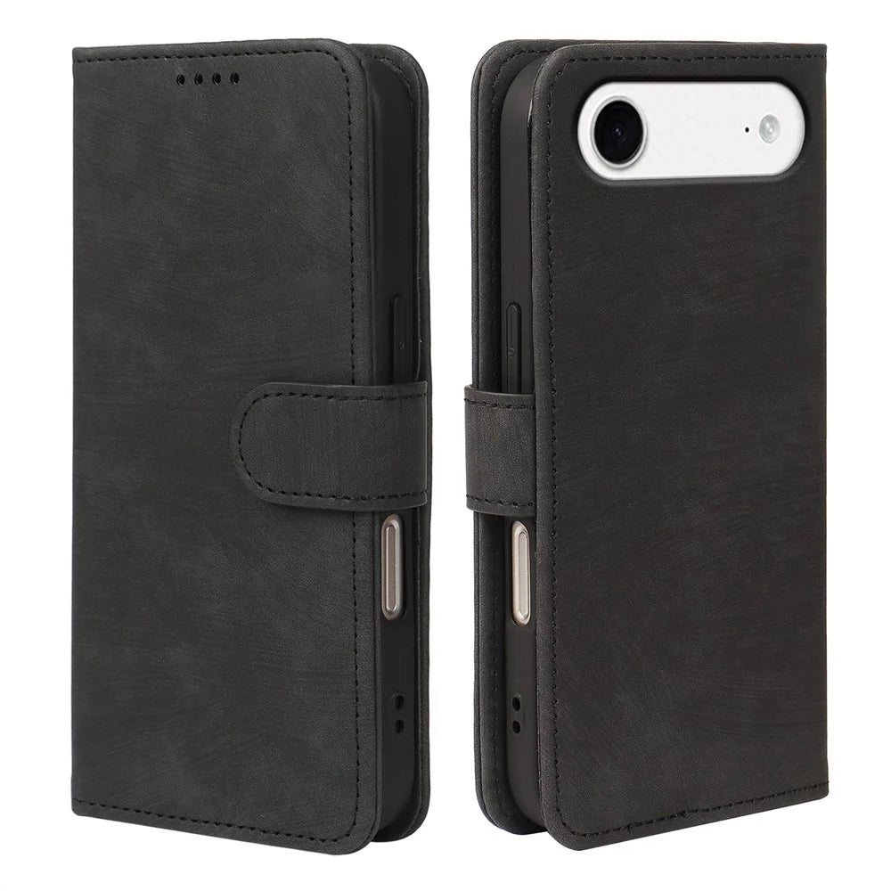 For iPhone Air Case Flip Wallet Striped Texture Leather Phone Cover - Black - 1