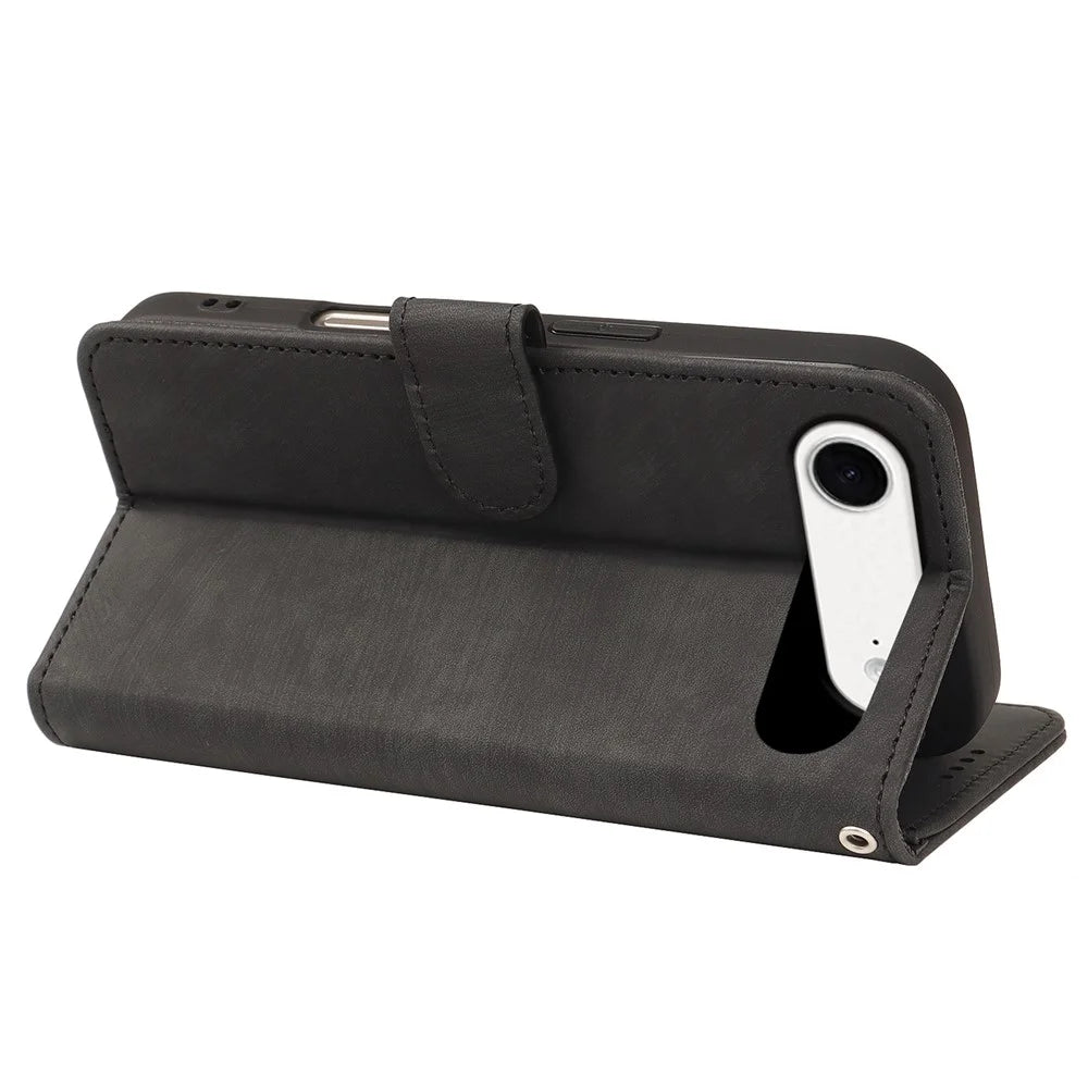 For iPhone Air Case Flip Wallet Striped Texture Leather Phone Cover - Black - 4