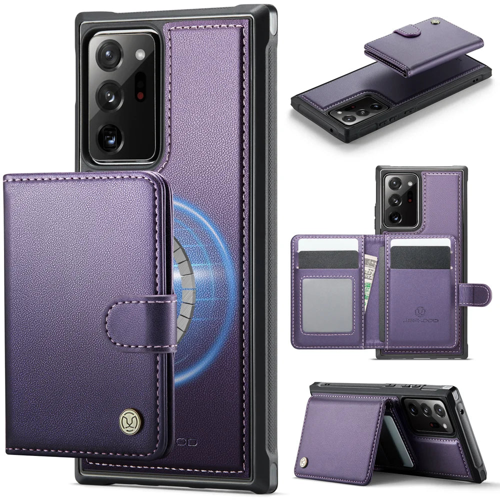 JEEHOOD For Samsung Galaxy Note20 Ultra Case  J09 RFID Blocking Card Holder Leather Back Phone Cover Magnetic Case - Purple - 1