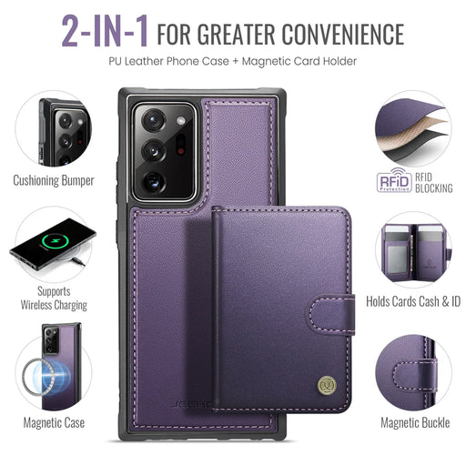 JEEHOOD For Samsung Galaxy Note20 Ultra Case  J09 RFID Blocking Card Holder Leather Back Phone Cover Magnetic Case - Purple - 2