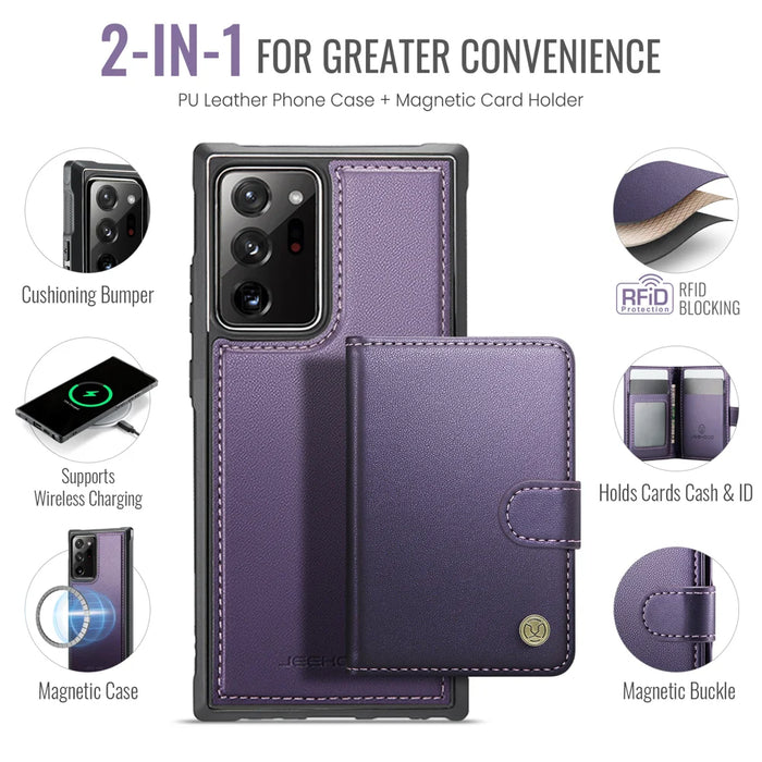JEEHOOD For Samsung Galaxy Note20 Ultra Case  J09 RFID Blocking Card Holder Leather Back Phone Cover Magnetic Case - Purple - 2