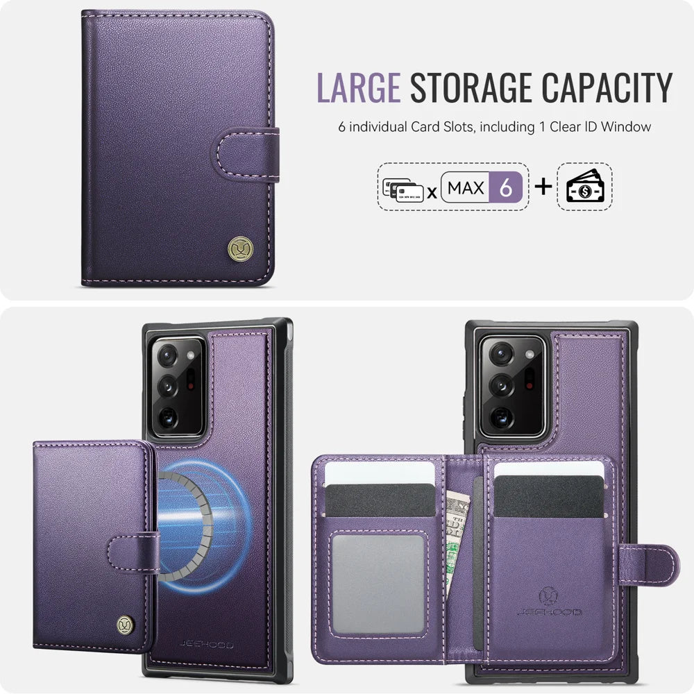 JEEHOOD For Samsung Galaxy Note20 Ultra Case  J09 RFID Blocking Card Holder Leather Back Phone Cover Magnetic Case - Purple - 3