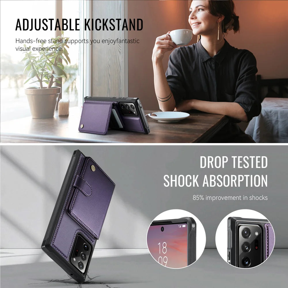 JEEHOOD For Samsung Galaxy Note20 Ultra Case  J09 RFID Blocking Card Holder Leather Back Phone Cover Magnetic Case - Purple - 4