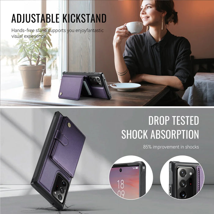 JEEHOOD For Samsung Galaxy Note20 Ultra Case  J09 RFID Blocking Card Holder Leather Back Phone Cover Magnetic Case - Purple - 4