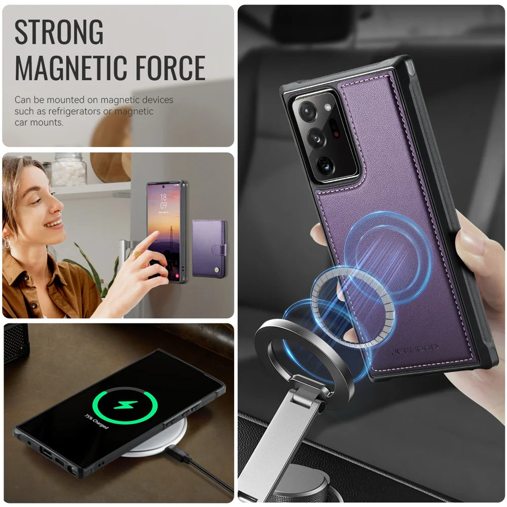 JEEHOOD For Samsung Galaxy Note20 Ultra Case  J09 RFID Blocking Card Holder Leather Back Phone Cover Magnetic Case - Purple - 6