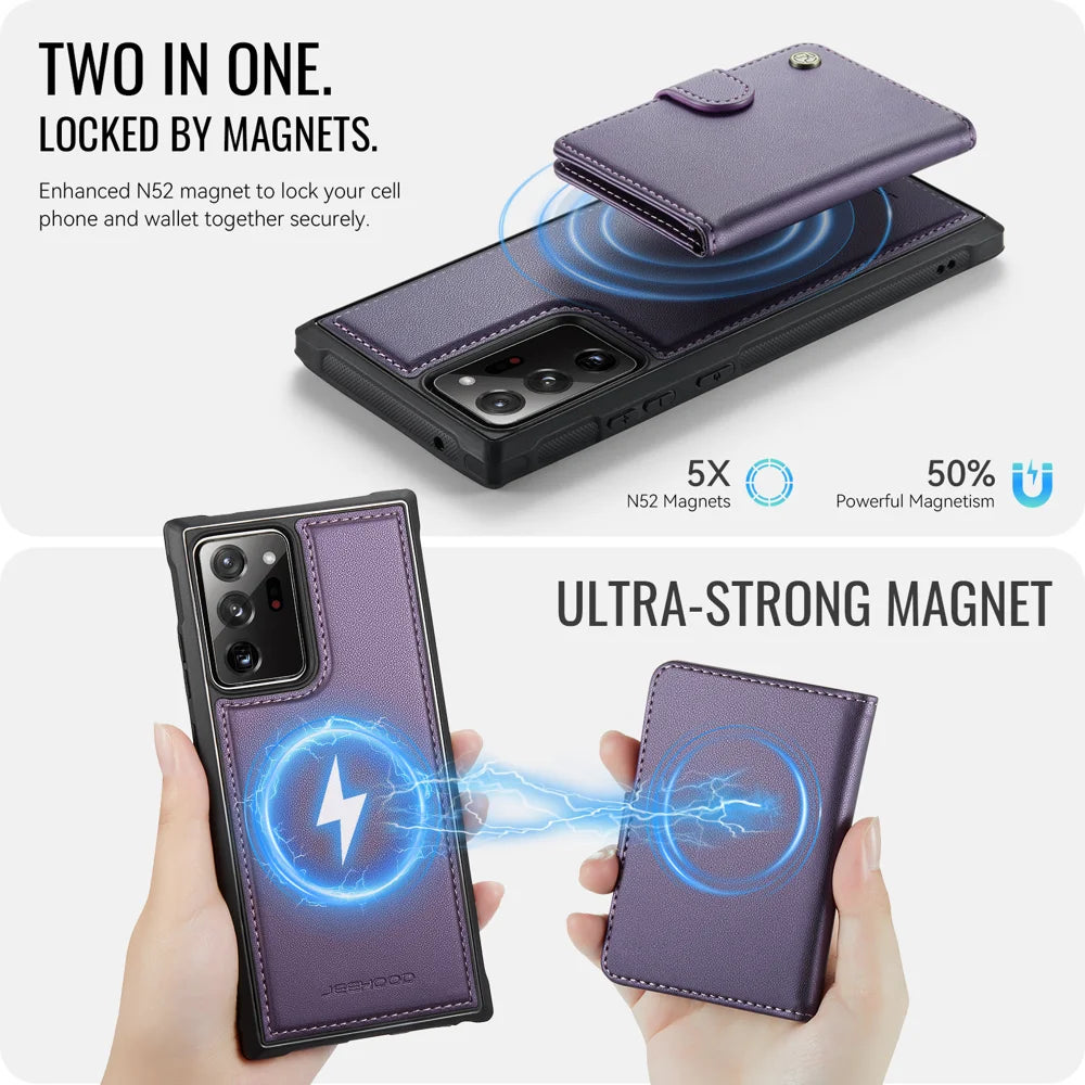 JEEHOOD For Samsung Galaxy Note20 Ultra Case  J09 RFID Blocking Card Holder Leather Back Phone Cover Magnetic Case - Purple - 7