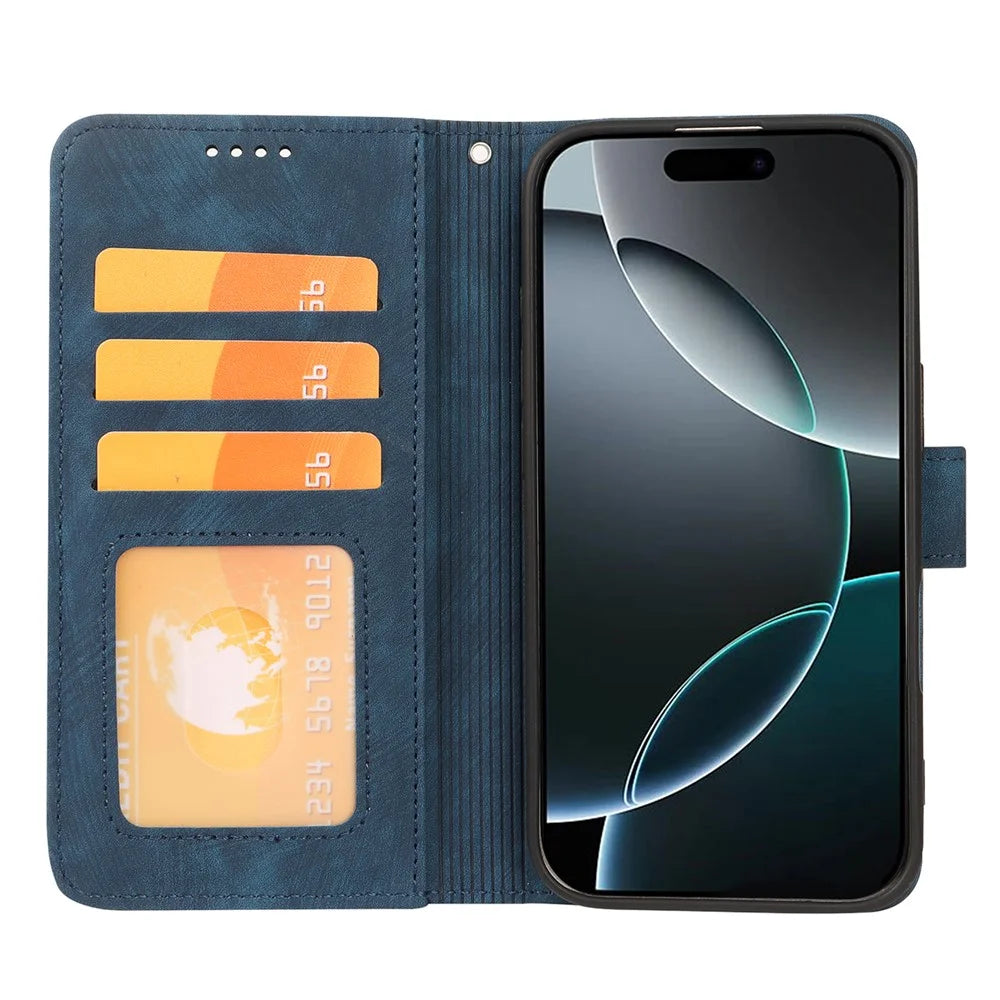 For iPhone 16 Pro Case Flip Wallet Striped Texture Leather Phone Cover - Blue - 2