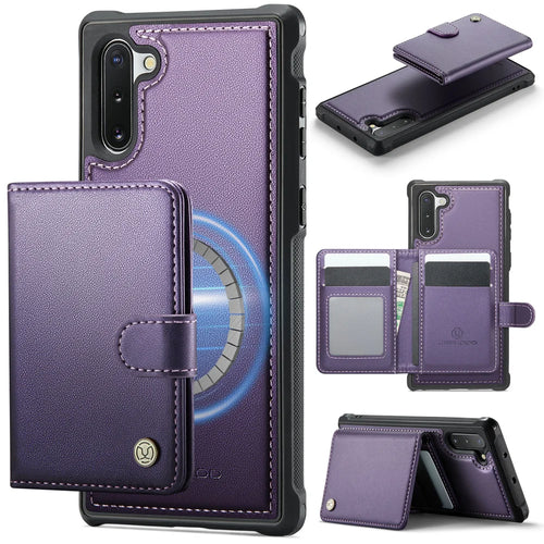 JEEHOOD For Samsung Galaxy Note10 Case  J09 RFID Blocking Card Holder Leather Back Phone Cover Magnetic Case - Purple - 1