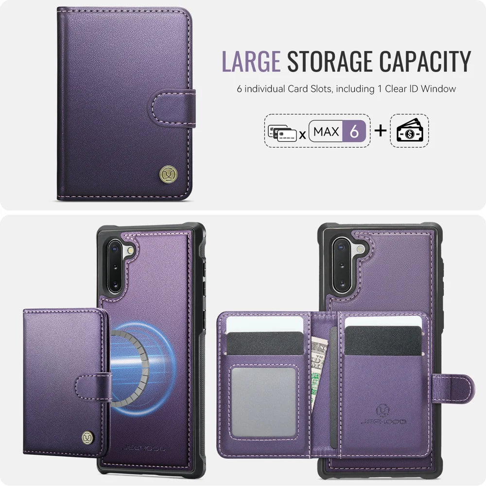 JEEHOOD For Samsung Galaxy Note10 Case  J09 RFID Blocking Card Holder Leather Back Phone Cover Magnetic Case - Purple - 3