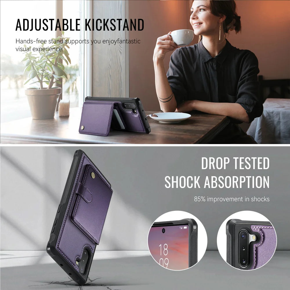 JEEHOOD For Samsung Galaxy Note10 Case  J09 RFID Blocking Card Holder Leather Back Phone Cover Magnetic Case - Purple - 4