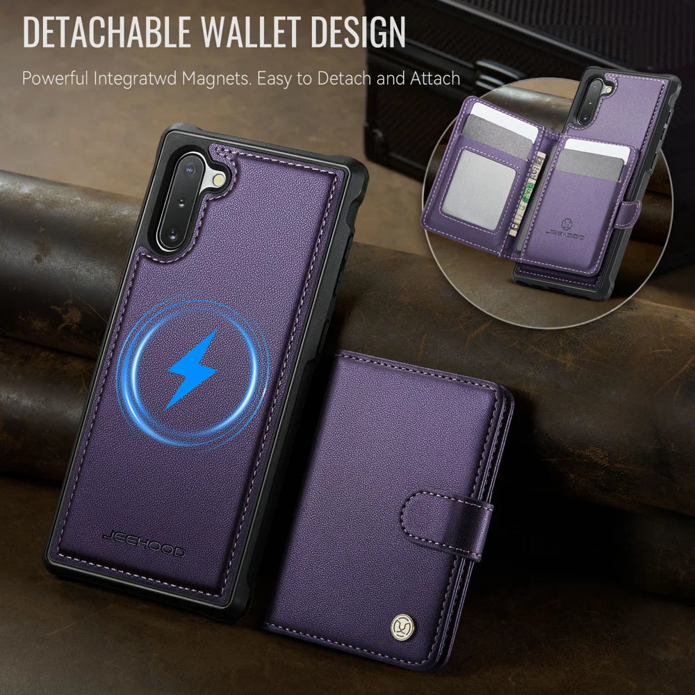 JEEHOOD For Samsung Galaxy Note10 Case  J09 RFID Blocking Card Holder Leather Back Phone Cover Magnetic Case - Purple - 5