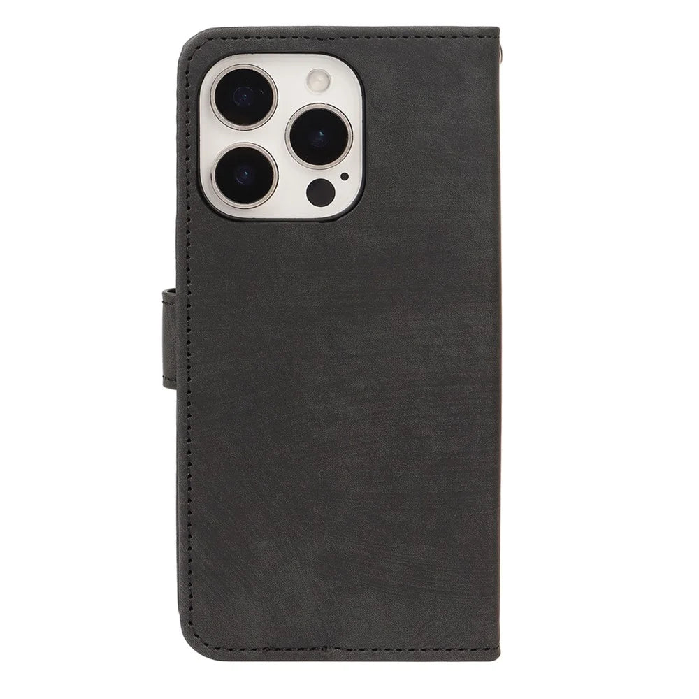 For iPhone 16 Pro Max Case Flip Wallet Striped Texture Leather Phone Cover - Black - 5