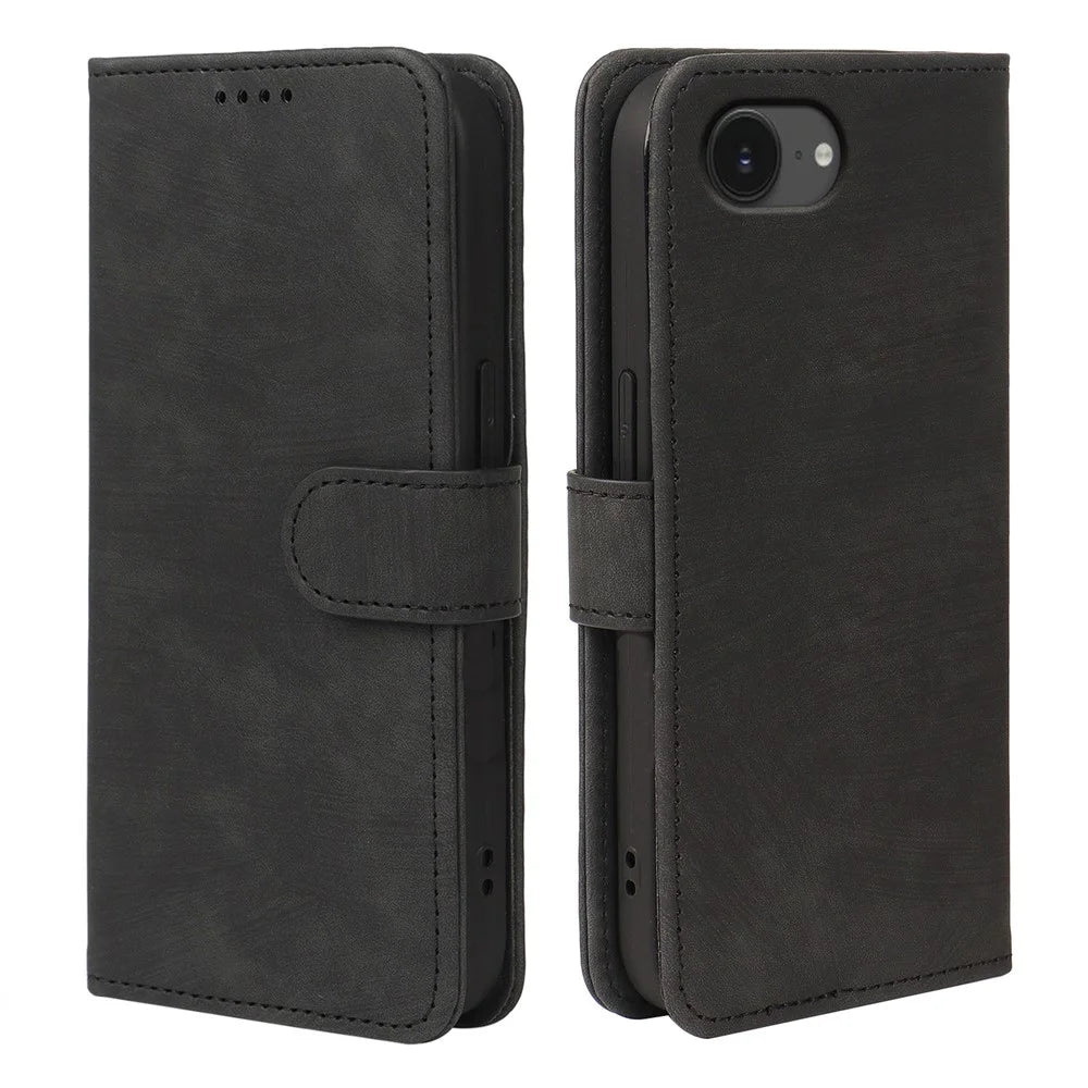 For iPhone 17e / 16e Case Flip Wallet Striped Texture Leather Phone Cover - Black - 1