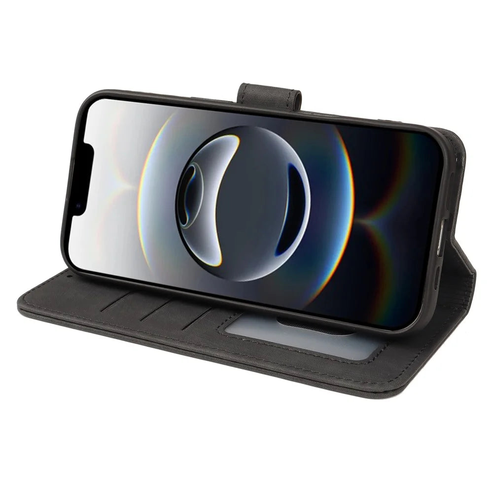 For iPhone 17e / 16e Case Flip Wallet Striped Texture Leather Phone Cover - Black - 3