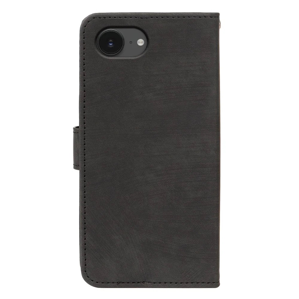 For iPhone 17e / 16e Case Flip Wallet Striped Texture Leather Phone Cover - Black - 6