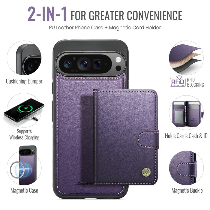 JEEHOOD For Google Pixel 9 Pro XL Case  J09 RFID Blocking Card Holder Leather Back Phone Cover Magnetic Case - Purple - 2