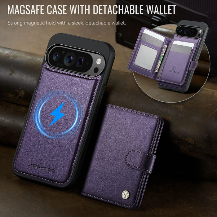 JEEHOOD For Google Pixel 9 Pro XL Case  J09 RFID Blocking Card Holder Leather Back Phone Cover Magnetic Case - Purple - 5