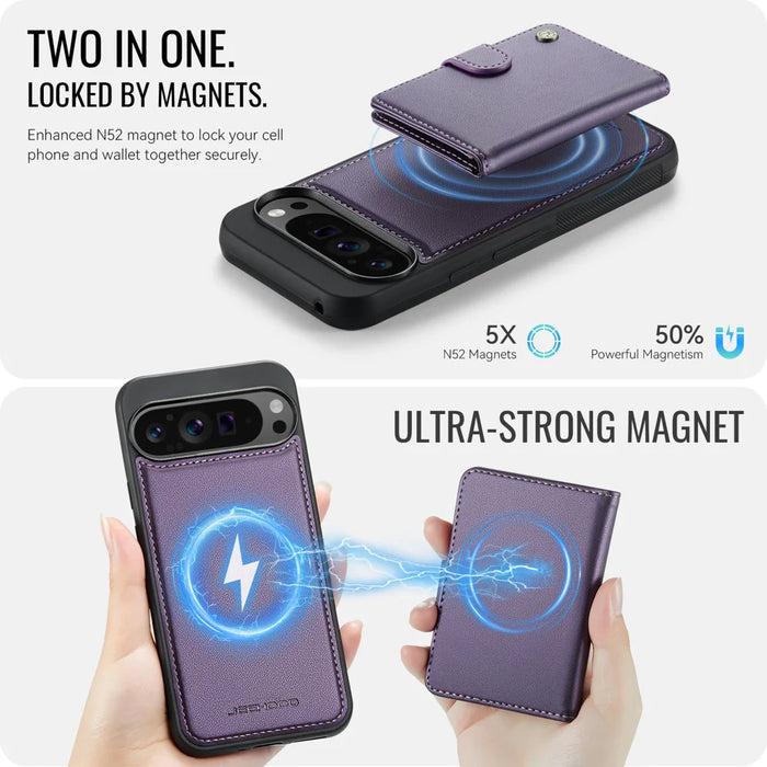 JEEHOOD For Google Pixel 9 Pro XL Case  J09 RFID Blocking Card Holder Leather Back Phone Cover Magnetic Case - Purple - 7