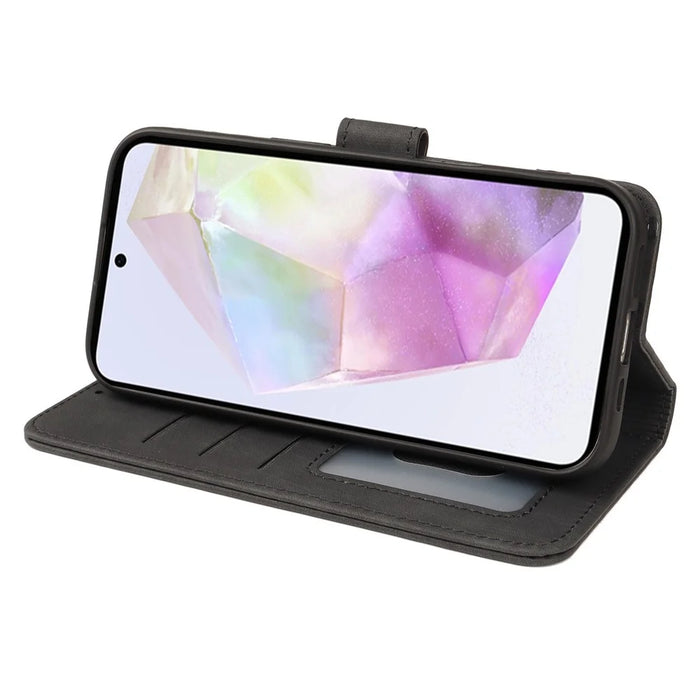 For Samsung Galaxy S25 Case Flip Wallet Striped Texture Leather Phone Cover - Black - 3