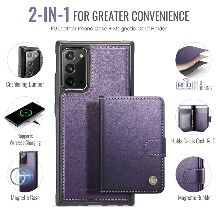 JEEHOOD For Samsung Galaxy Note20 Case  J09 RFID Blocking Card Holder Leather Back Phone Cover Magnetic Case - Purple - 2