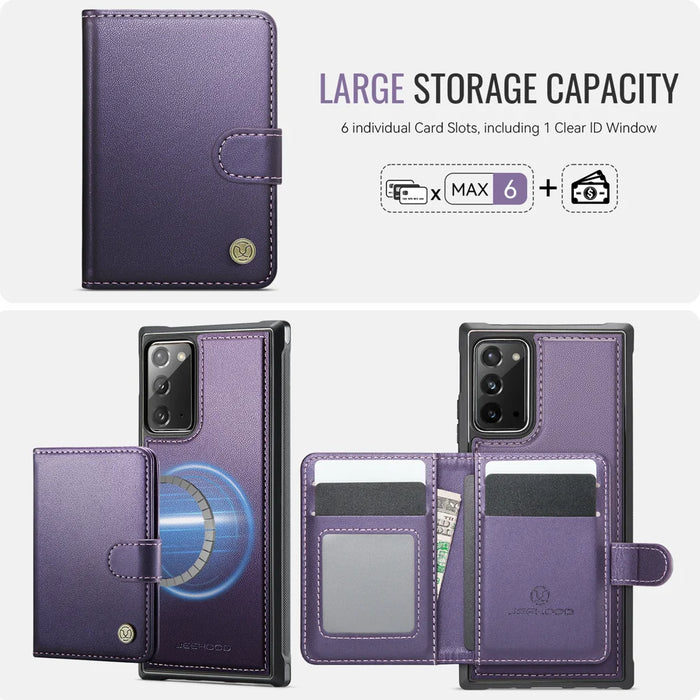 JEEHOOD For Samsung Galaxy Note20 Case  J09 RFID Blocking Card Holder Leather Back Phone Cover Magnetic Case - Purple - 3