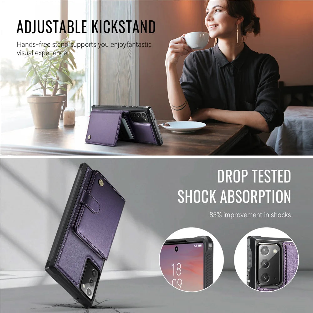 JEEHOOD For Samsung Galaxy Note20 Case  J09 RFID Blocking Card Holder Leather Back Phone Cover Magnetic Case - Purple - 4
