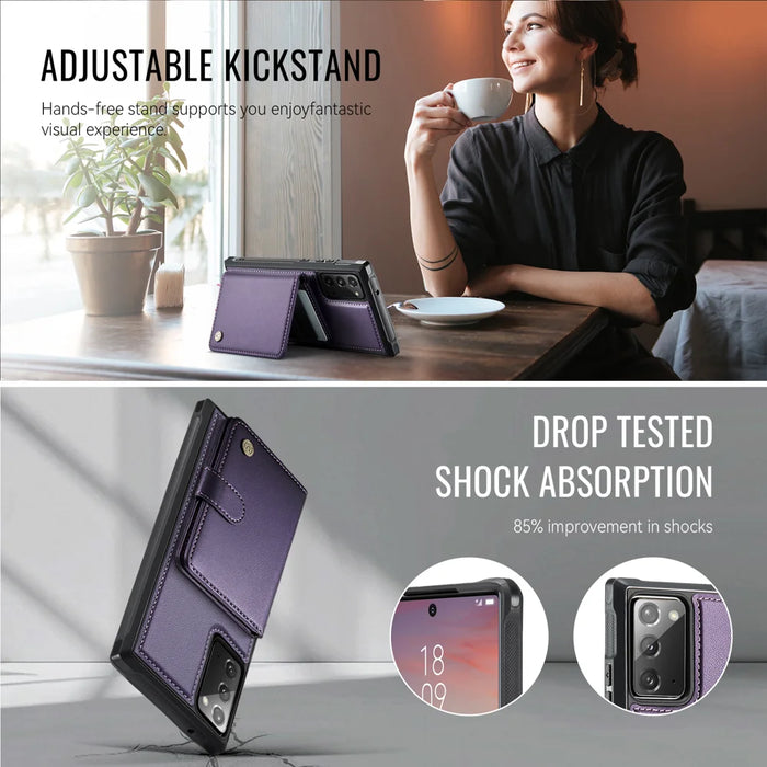 JEEHOOD For Samsung Galaxy Note20 Case  J09 RFID Blocking Card Holder Leather Back Phone Cover Magnetic Case - Purple - 4