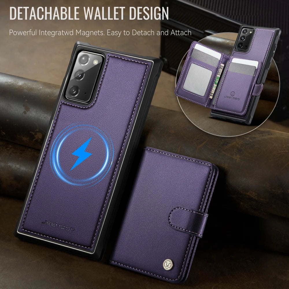 JEEHOOD For Samsung Galaxy Note20 Case  J09 RFID Blocking Card Holder Leather Back Phone Cover Magnetic Case - Purple - 5
