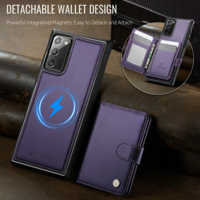 JEEHOOD For Samsung Galaxy Note20 Case  J09 RFID Blocking Card Holder Leather Back Phone Cover Magnetic Case - Purple - 5