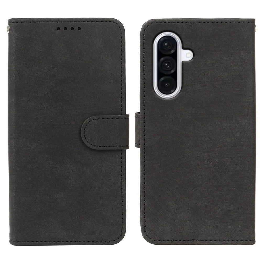 For Samsung Galaxy S25+ Case Flip Wallet Striped Texture Leather Phone Cover - Black - 1