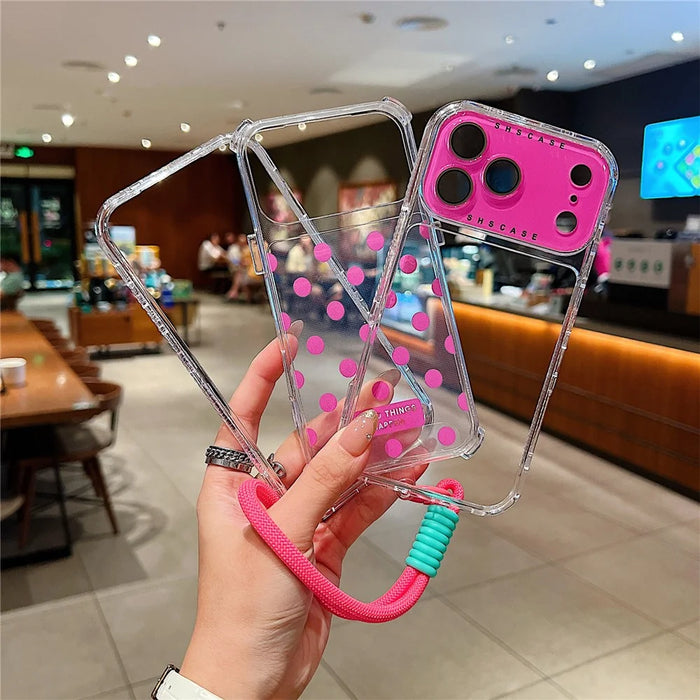 For iPhone 18 Pro / 17 Pro Case Polka Dot Pattern PC + TPU Phone Cover with Lens Film  /  Strap - Rose - 2
