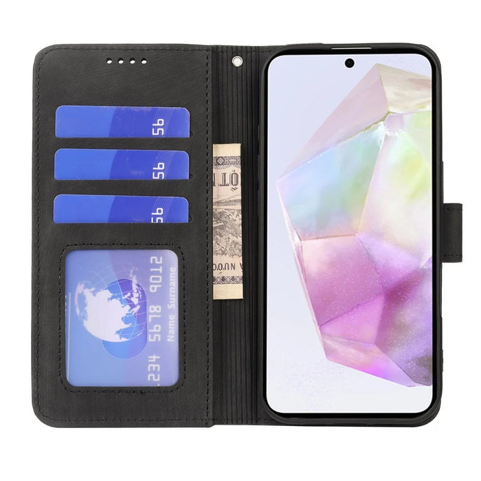 For Samsung Galaxy A26 5G Case Flip Wallet Striped Texture Leather Phone Cover - Black - 2