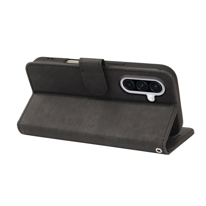 For Samsung Galaxy A26 5G Case Flip Wallet Striped Texture Leather Phone Cover - Black - 4