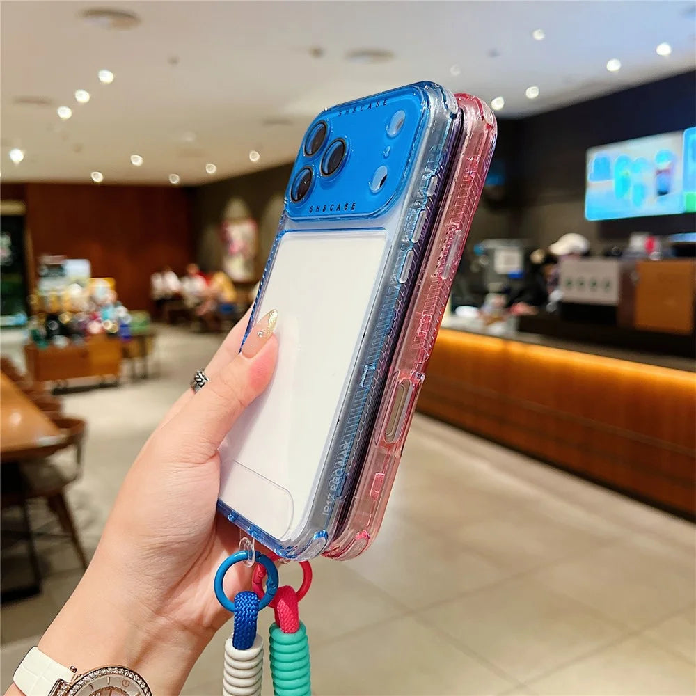 For iPhone 18 Pro Max / 17 Pro Max Case Clear Colorful Frame Drop-Proof TPU + PC Phone Back Cover with Lens Film  /  Strap - Pink - 4