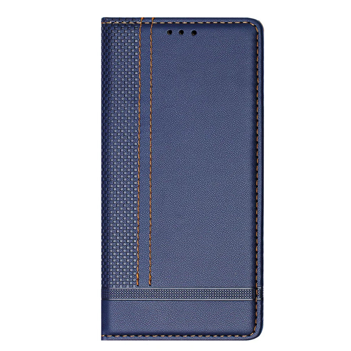 For Samsung Galaxy S25 FE Case L-Shaped Grid Pattern Leather Stand Phone Cover with Card Slots - Blue - 2