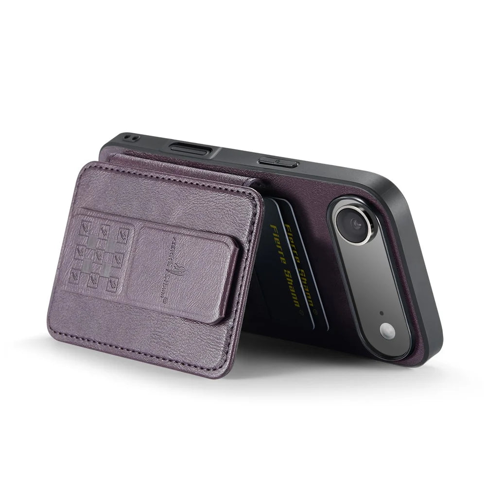FIERRE SHANN 024 For iPhone Air Case Card Holder Kickstand Waxy Texture Leather + TPU Phone Cover - Purple - 2
