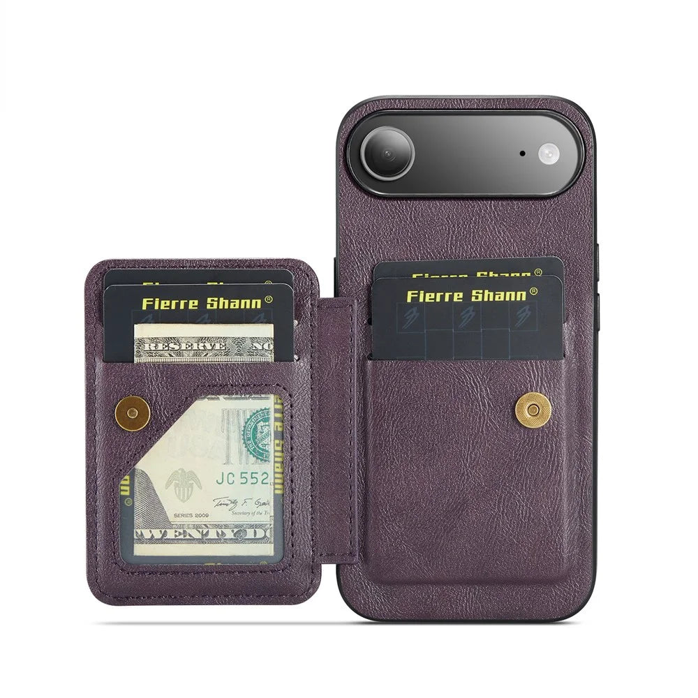 FIERRE SHANN 024 For iPhone Air Case Card Holder Kickstand Waxy Texture Leather + TPU Phone Cover - Purple - 3