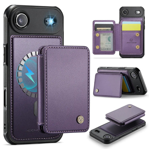 JEEHOOD For iPhone Air Case  J05 Leather Mobile Cover with Detachable Magnetic Card Bag - Purple - 1