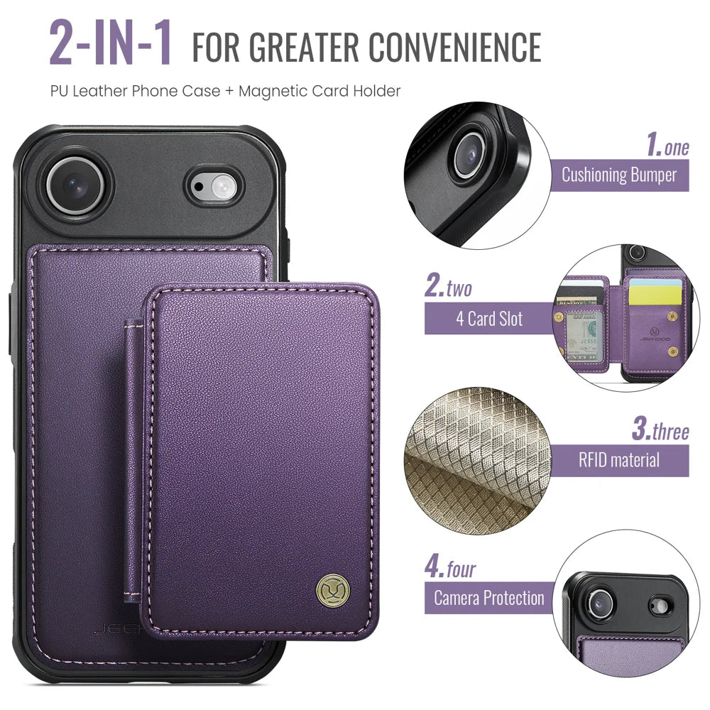 JEEHOOD For iPhone Air Case  J05 Leather Mobile Cover with Detachable Magnetic Card Bag - Purple - 2