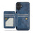 FIERRE SHANN 028 For iPhone 17 Case Magnetic Detachable Card Slots Leather Back Cover - Blue - 2